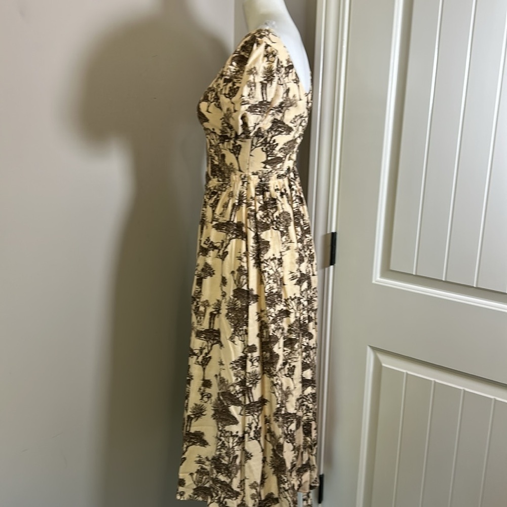 Tuckernuck Hyacinth House Brown Toile Camilla Corset Midi Dress Puff Sleeve Sz S - Picture 7 of 14